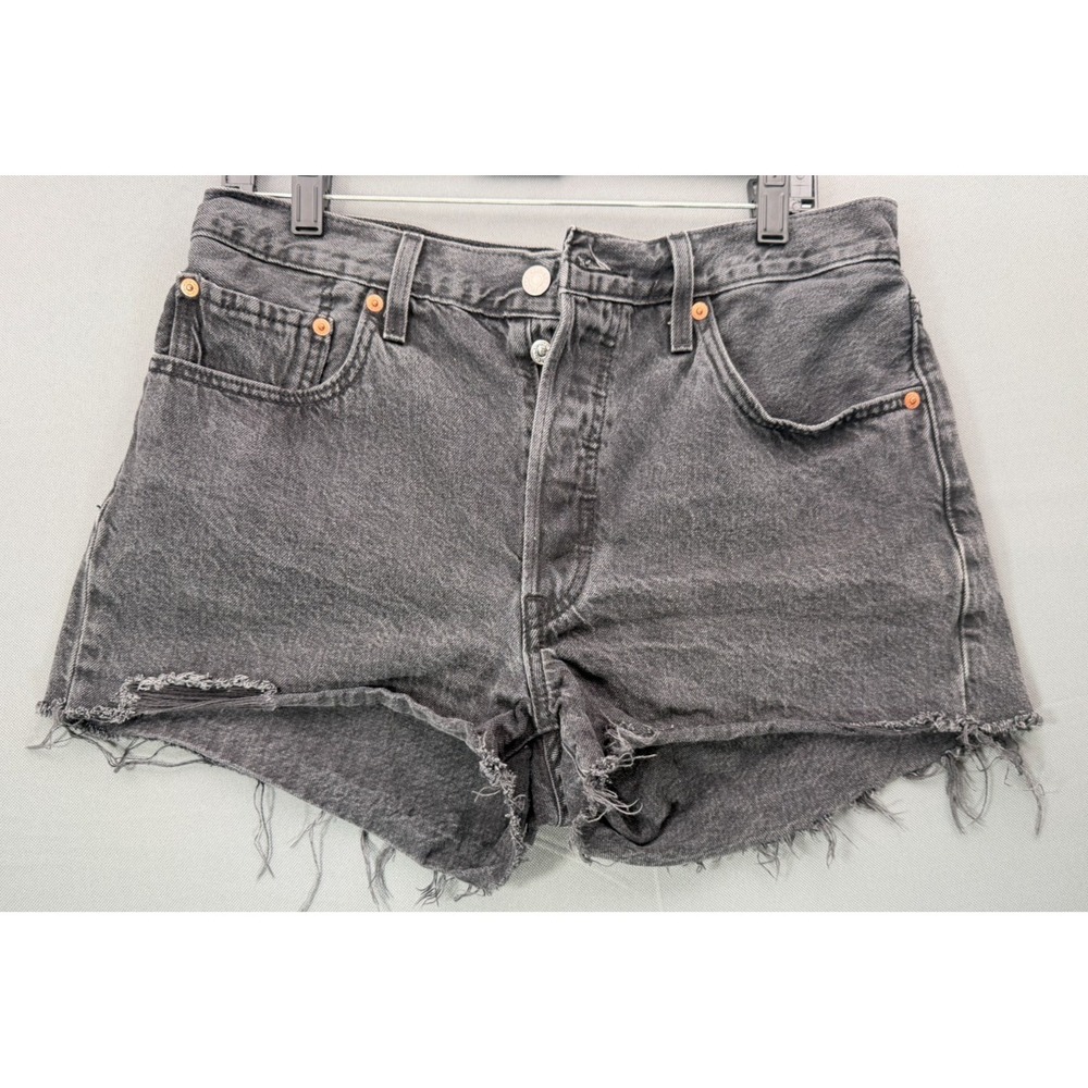Levi's 501 Cut Off Denim Shorts Faded Black Frayed Jean Shorts W31